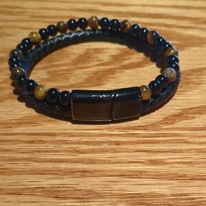 Tigers Eye And Onyx Beaded Men's Bracelet